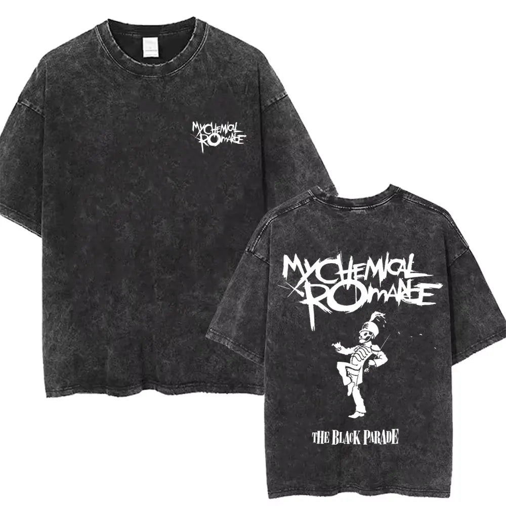 Rock Band My Chemical Romance men's Retro cotton Washed Tshirt man Women's oversized Y2K Punk Distressed‌ Tee Casual streetwear