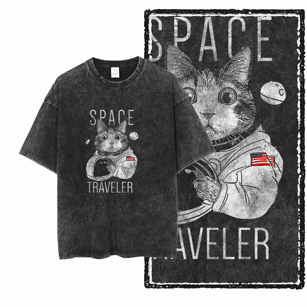 COOLMIND DB cat Printed Cotton Acid Washed Exclusive Graphic Unisex T Shirt Cool Streetwear Men Tshirts Big Size Tee for men