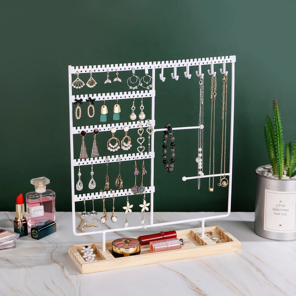 5-in-1 Detachable Jewelry Stand - Wooden Display Organizer for Earrings, Necklaces, Rings, Bracelets & Watches