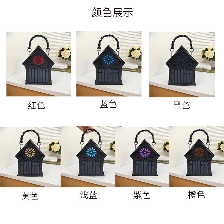 Niche Gothic Chapel Handbag for Women Unique Stained Glass Cathedral Tote Bag Bamboo Crossbody Bag for Dark Grunge Aesthetic