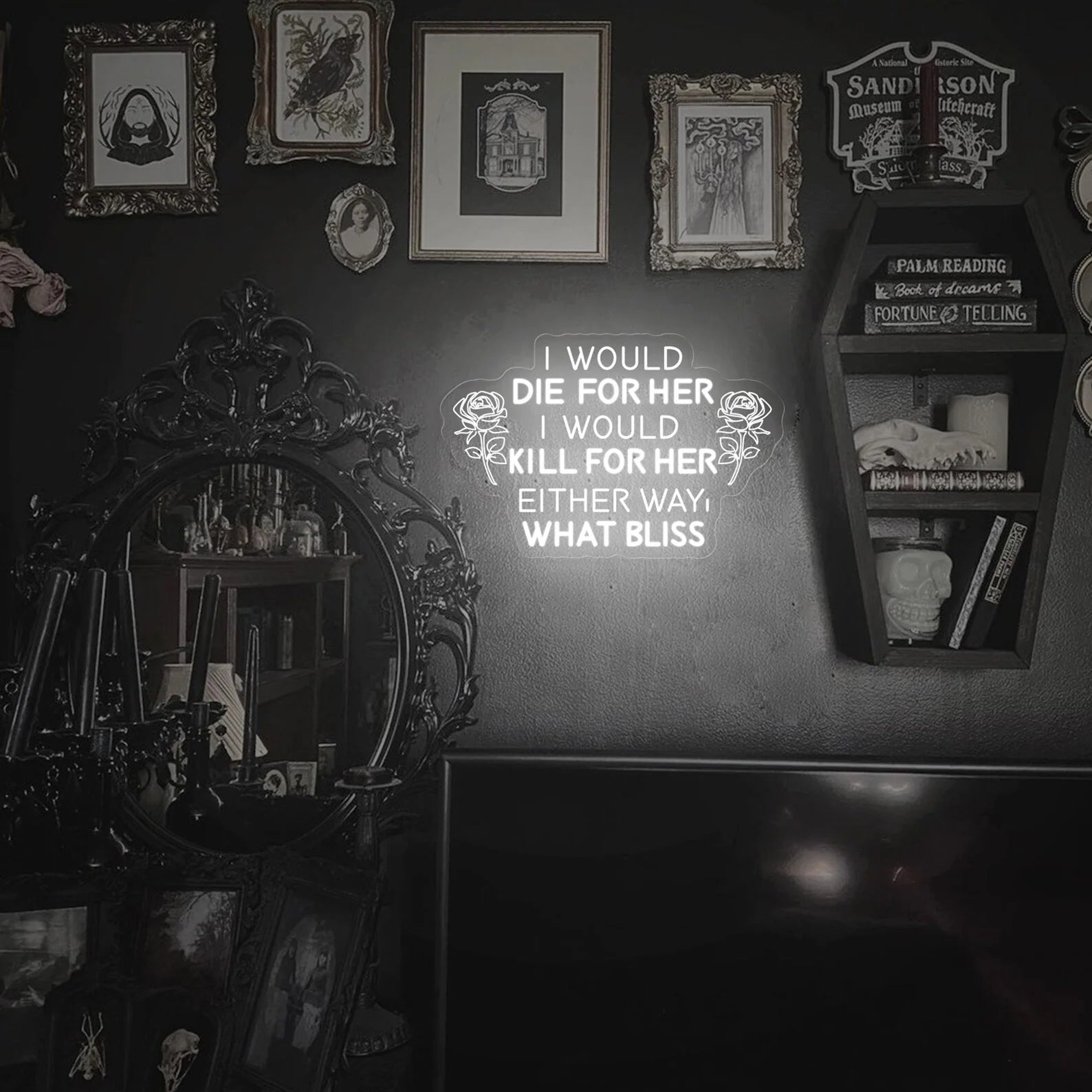 I Would Die For Her Kill For Her Neon Sign,Gothic Wall Art,Goth Home Decor,Macabre Decor,Spooky Wall Art, Gothic Lovers Gift