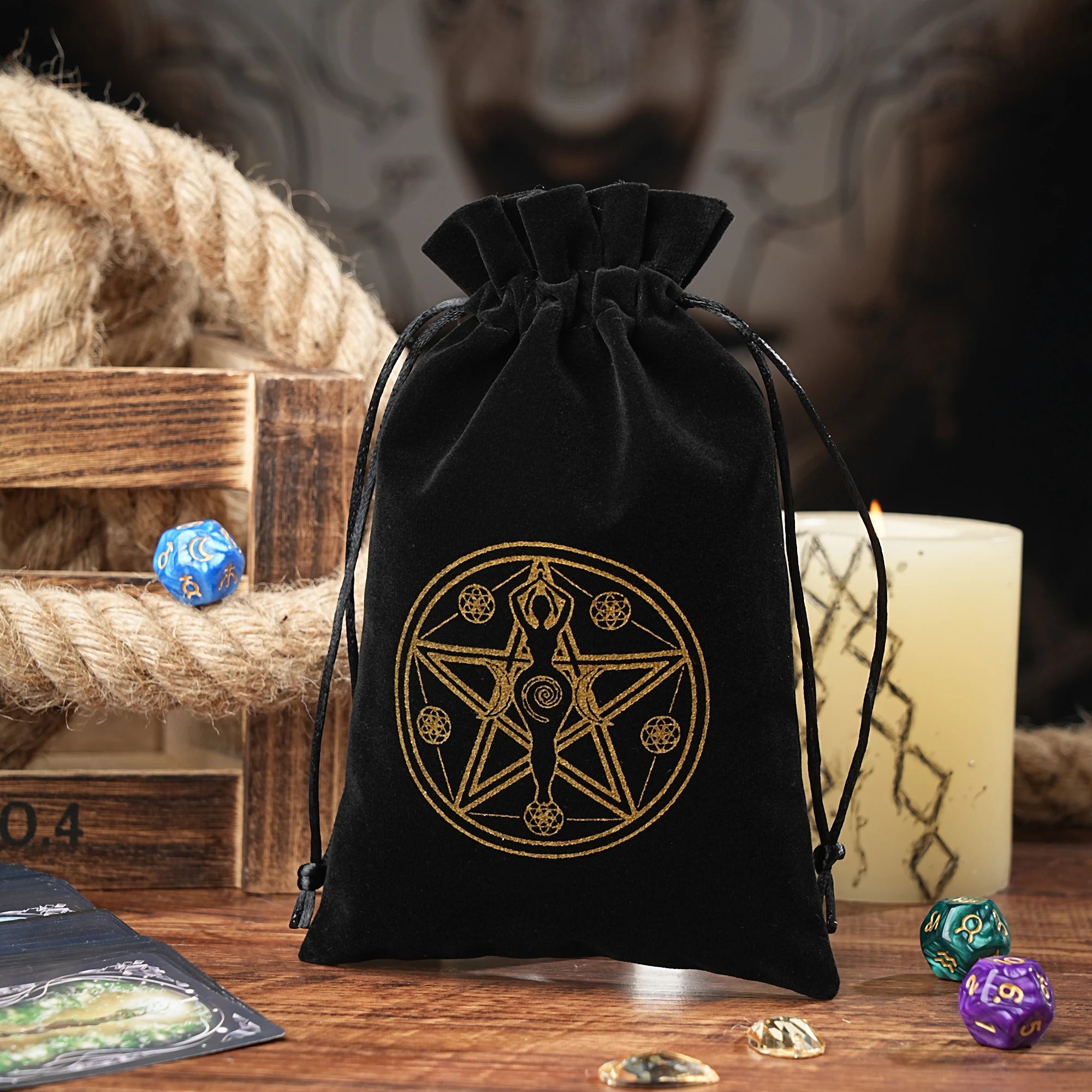15/1pcs 14x22cm Black Velvet Moon Phase Tarots Cards Storage Bag Jewelry Pouch Travel Cosmetic Gift Bag Hand bag Coin Dice bag