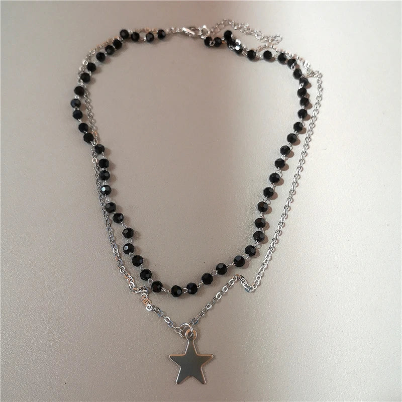 Personalized Punk Star Heart Cross Chain Double Layer Necklace For Men Women Y2K Fashion Trend Rock Party Grunge EMO Accessories