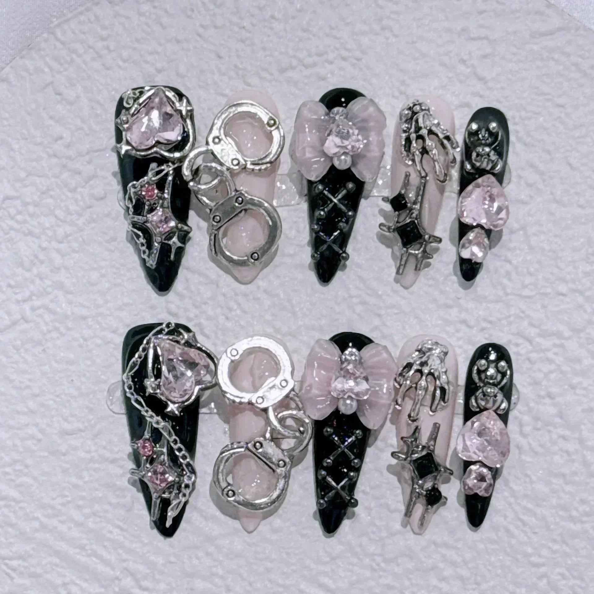 10pc Detachable Long Stilette Ballet False Nails with Butterfly Camellia Design Y2k Hot Girl Full Cover Artificial Press on Nail