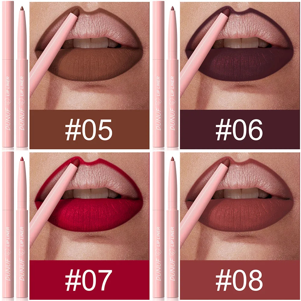 Matte Lip Liner Pencil Set 12 Colors Lip Contour Lipstick Waterproof Non-transfer Highly Pigmented Nude-pink Daily&Party Makeup