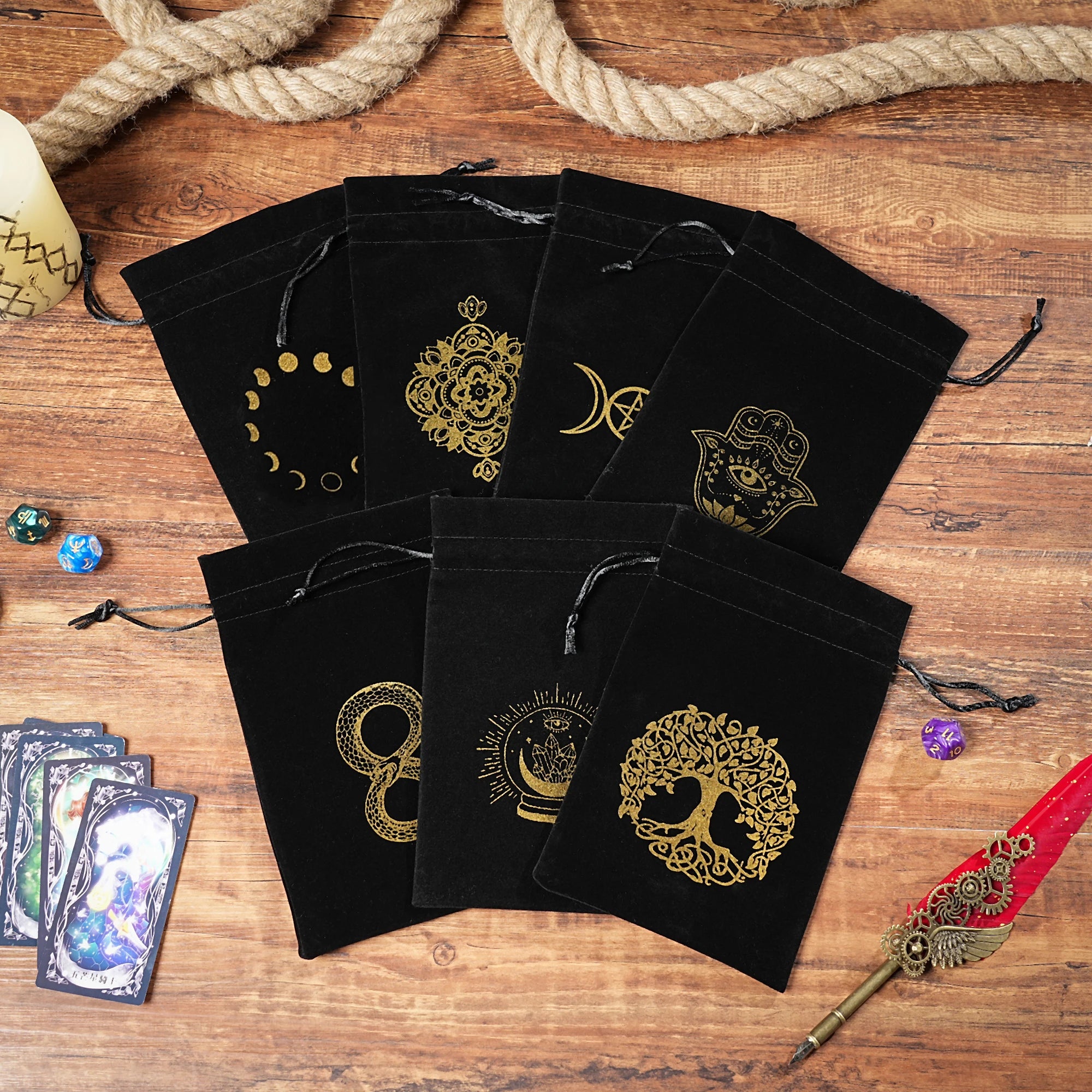 15/1pcs 14x22cm Black Velvet Moon Phase Tarots Cards Storage Bag Jewelry Pouch Travel Cosmetic Gift Bag Hand bag Coin Dice bag