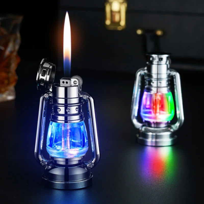 Novel creative metal LED Light Lighter butane gas lighters vintage fashionable lighter premium smoking accessories cool gift
