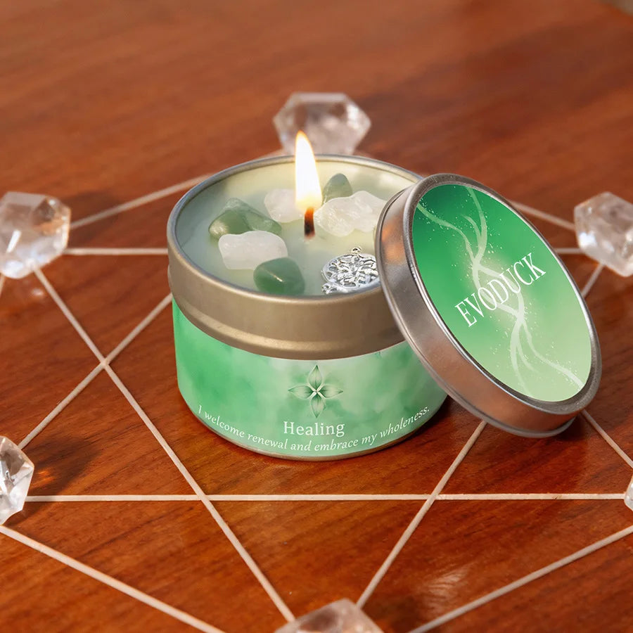 Law of Attraction Peace Ritual Candle, Lavender & Chamomile Aroma with Healing Crystals, Great for Holiday Gifting Christmas