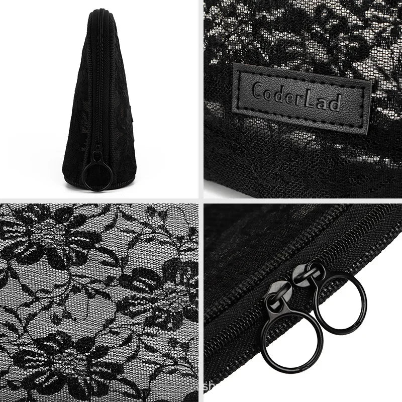 Portable Transparent Lace Makeup Bag Medium Size Storage Bag for Toiletries Japanese Style Nylon Material from Mainland China