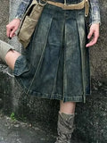 American Style Gothic Denim Skirts Women Streetwear Y2k High Waisted Vintage A- Line Middle Long Dress Trendy Fashionable Skirts