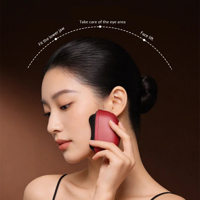 Electric Gua Sha Massager with LED Light Bian Stone Scraping Massage Tool for Face Neck Back Skin Care Lift