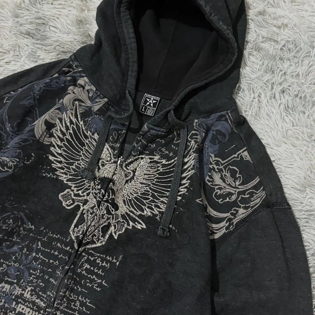 2025 American New Fashion Oversized Pattern Printed Zipper Hooded Sweater Men Y2K Gothic Harajuku Hip Hop Popular Couple Hoodies