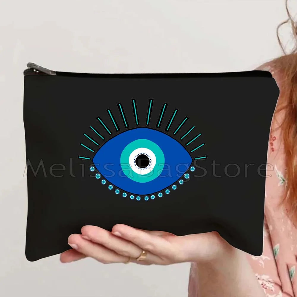 Nazar Good Luck CRETE GREECE Mati Blue Evil Eye Charm Amulet Love Heart Amulet Mandala Cosmetic Makeup Toilet Bags Case Pouch