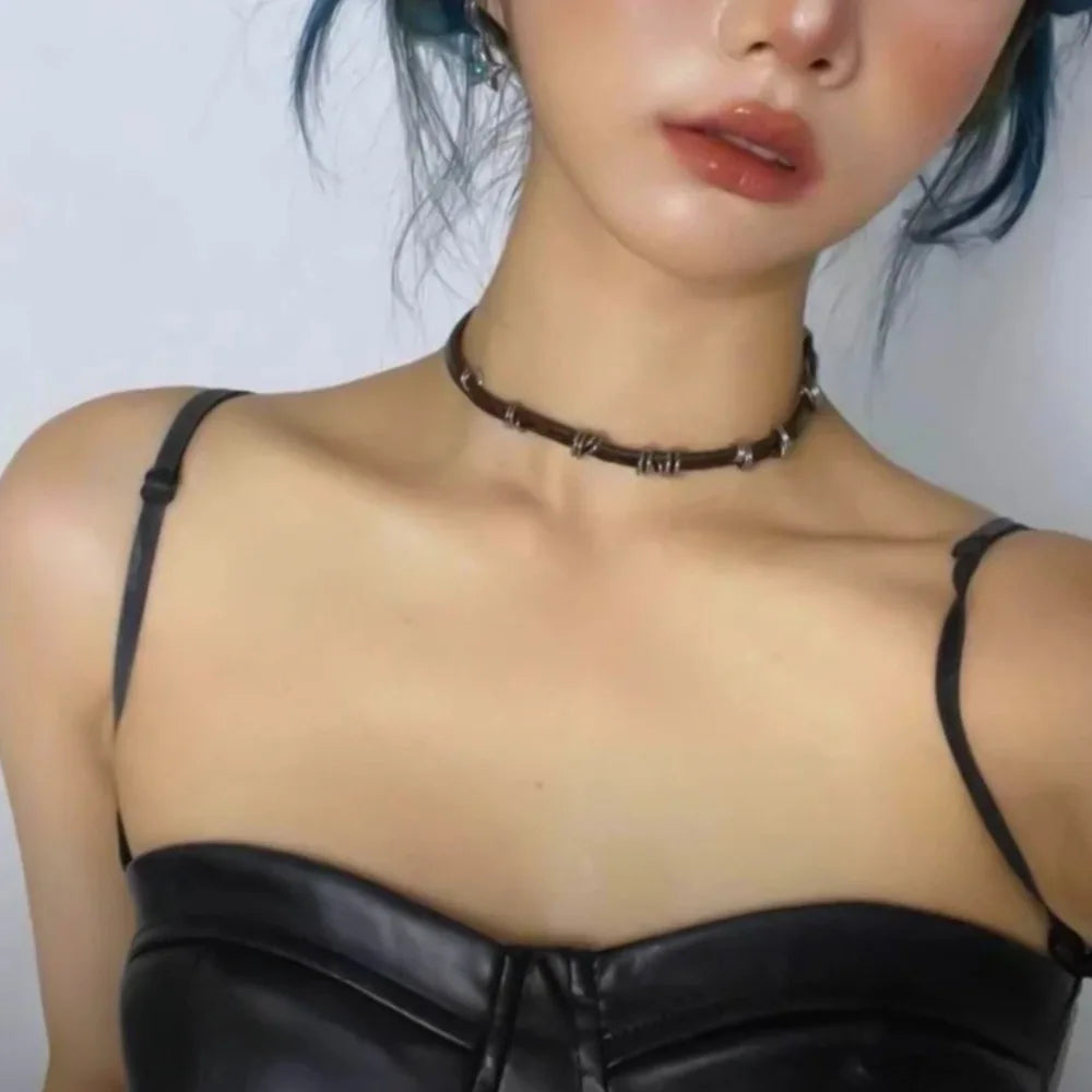 Y2K Fashion Gothic Leather Chain Choker Necklace for Women Men Trendy Vintage Goth Halloween Collar Jewelry Accessories Gifts