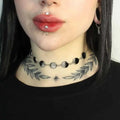 Gothic Y2k Moon Phase Choker Silver Tone Lunar Cycle Celestial Necklace for Women Witchy Wiccan Halloween Party Jewelry Gifts