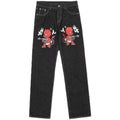 Women Vintage Hip Hop Slim Wrap Buttocks Flared Jeans Y2k Gothic Diamond Letter Embroidery Low Rise Sexy Denim Pants Streetwear