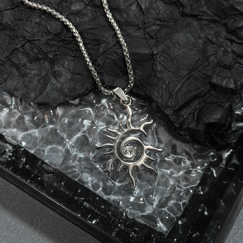 Y2K Star & Sun Spiral Pendant Necklace Silver Tone Minimalist Layered Necklaces for Women Daily Wear