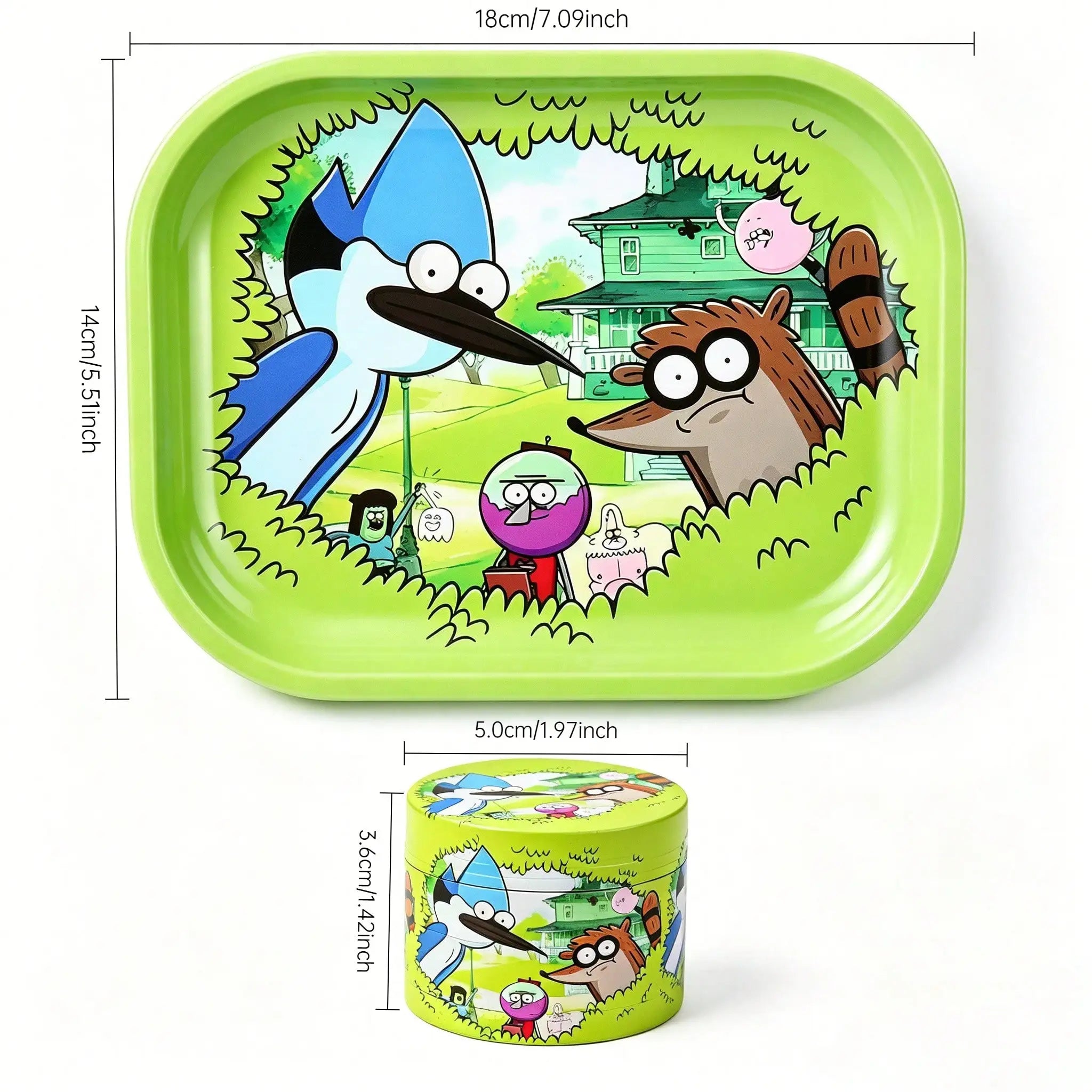 1/2 Pieces Cartoon Bird and Raccoon Metal Rolling Tray and Herb Grinder