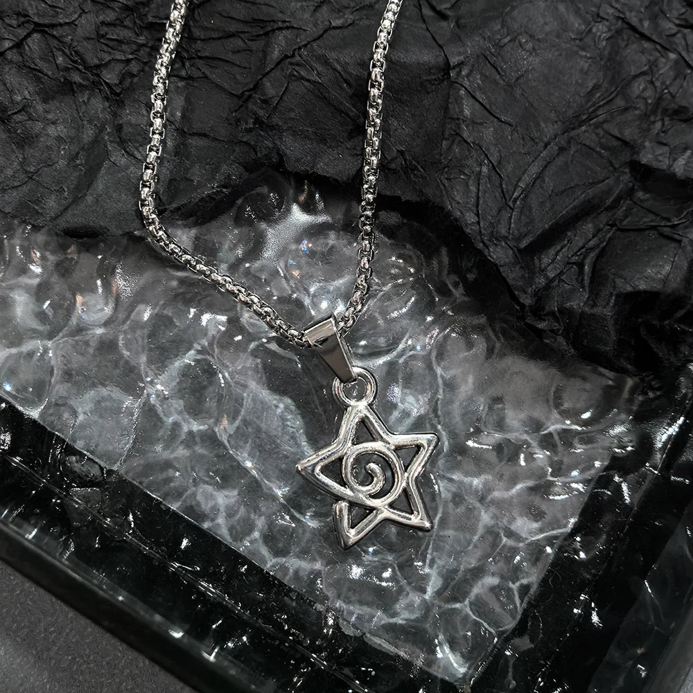 Y2K Star & Sun Spiral Pendant Necklace Silver Tone Minimalist Layered Necklaces for Women Daily Wear