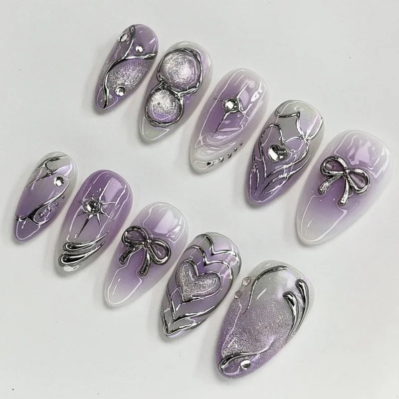 24Pcs Black and White Kitten Press on Nail False Nail Square Removable Handmade Wearable Nail Art for Women&Girl