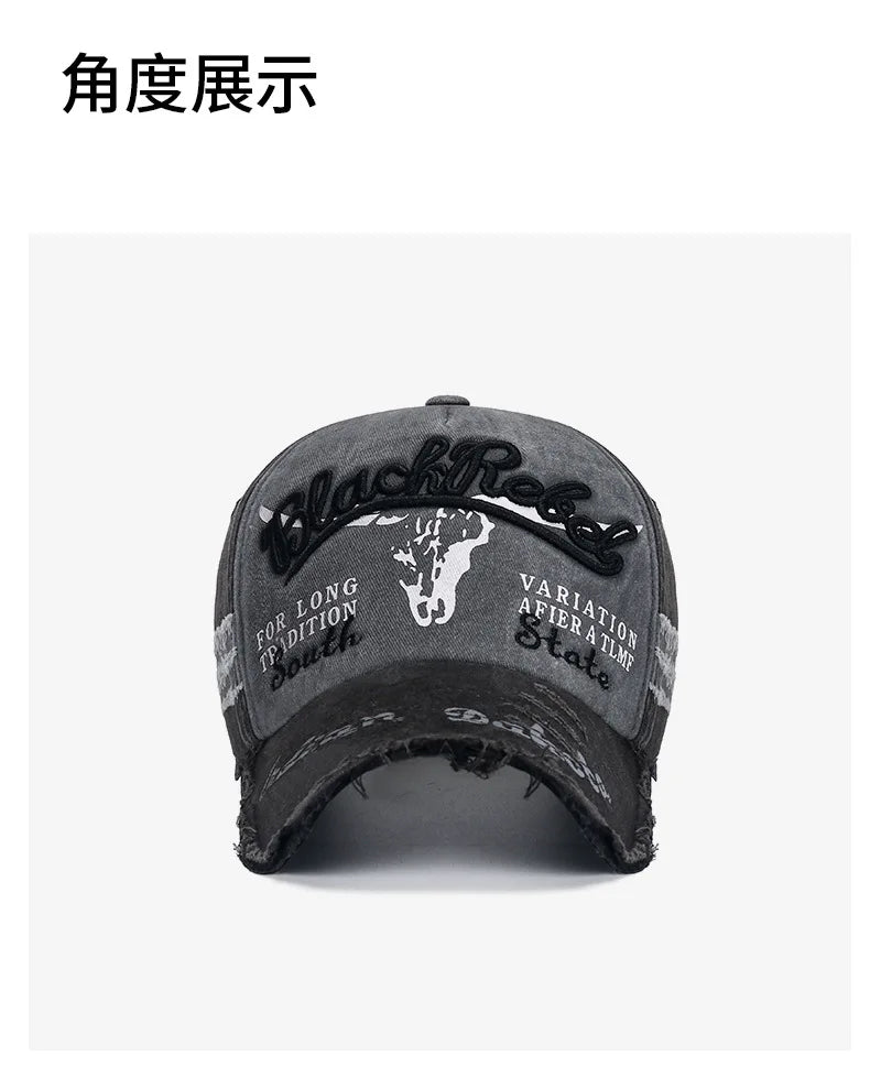 Four Seasons  Baseball Cap Casual Wash Embroidered Cap Curved Brim Bowler Sun Hat Vintage distressed
