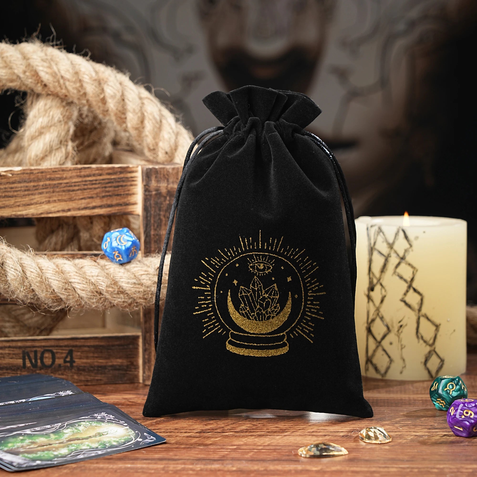 15/1pcs 14x22cm Black Velvet Moon Phase Tarots Cards Storage Bag Jewelry Pouch Travel Cosmetic Gift Bag Hand bag Coin Dice bag