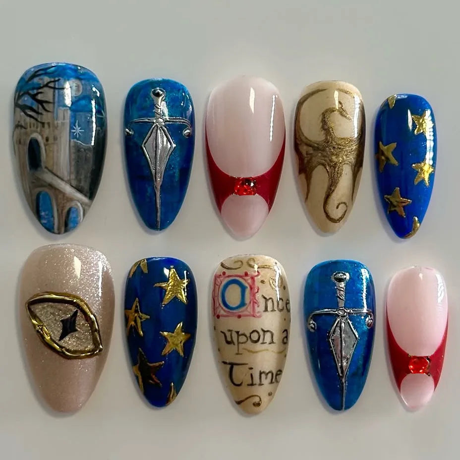 24pcs Vintage Country Style False Nails Cute Cartoon Little Lamb Rabbit Rose Printed Press On Nails Wave Point Bows Fake Nail