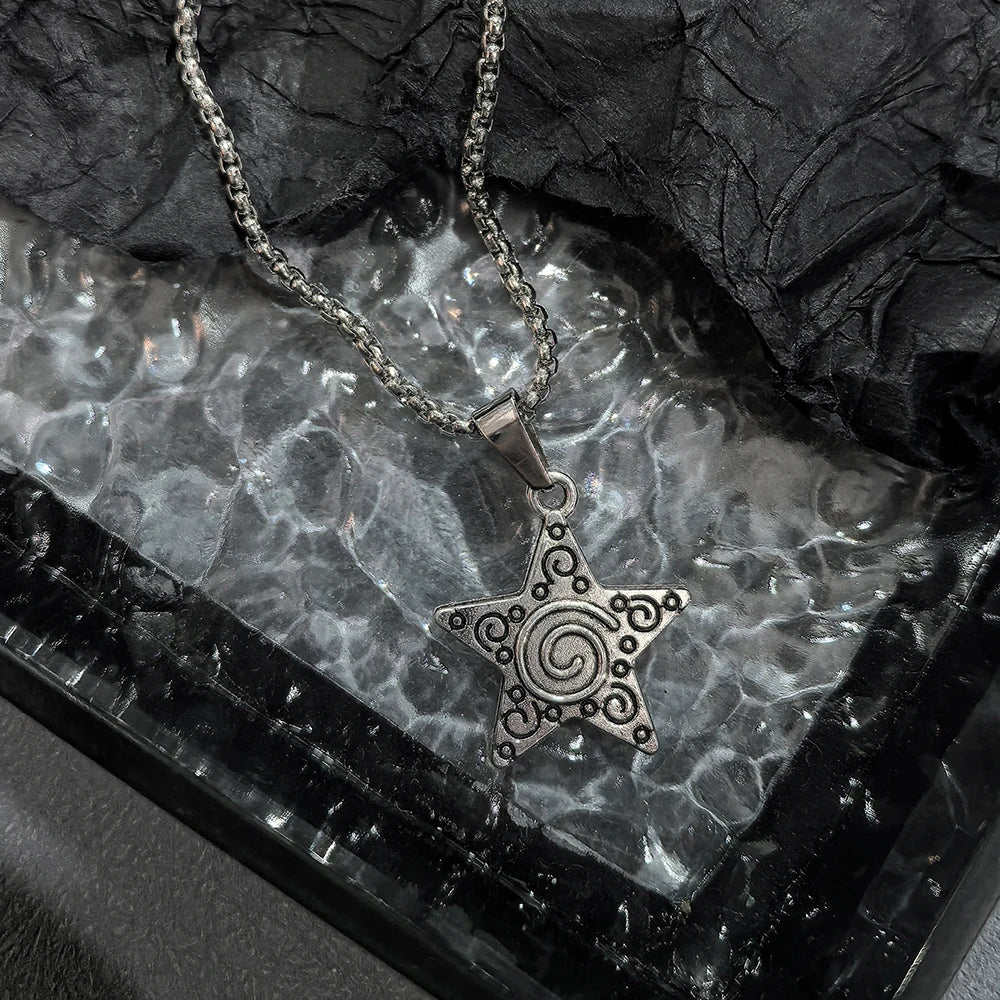 Y2K Star & Sun Spiral Pendant Necklace Silver Tone Minimalist Layered Necklaces for Women Daily Wear