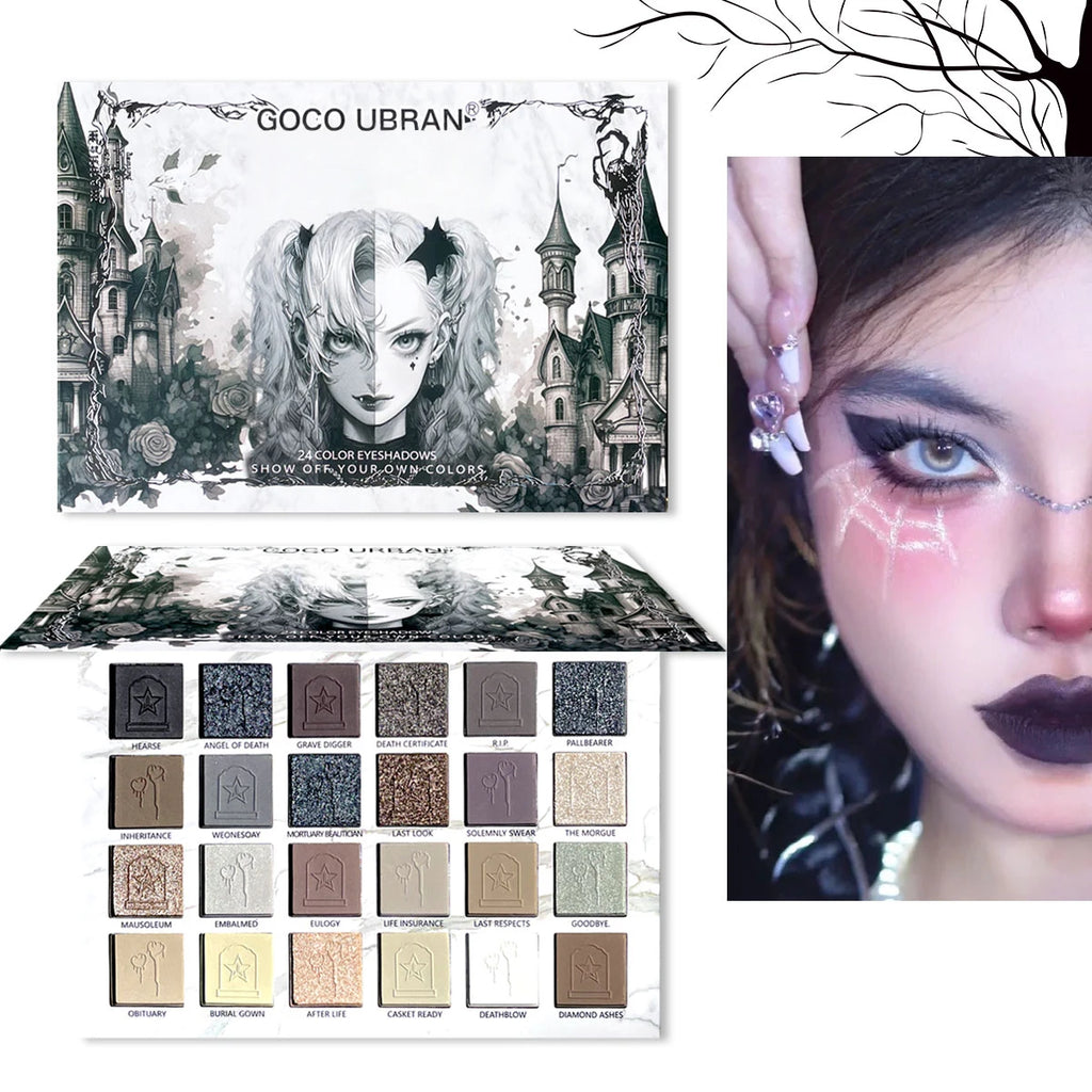 24-Color Dark Elf Eyeshadow Palette, Gothic Vampire Style Makeup Set, High-Pigment Shimmer/Glitter Eye Makeup, Christmas Gift