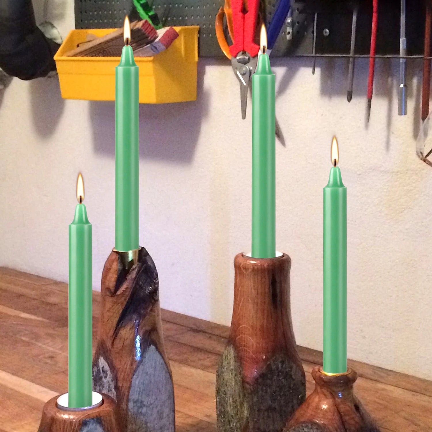 12 Pcs 3.9*0.4In（10.1*1.2Cm） Green Small Stick Candles, No Drip, No Smoke, No Scent, Household Dinner Candles, Hand-Poured, High-Quality, Suitable for Various Places and Holidays.