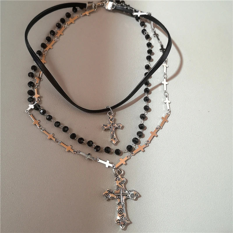 Personalized Punk Star Heart Cross Chain Double Layer Necklace For Men Women Y2K Fashion Trend Rock Party Grunge EMO Accessories