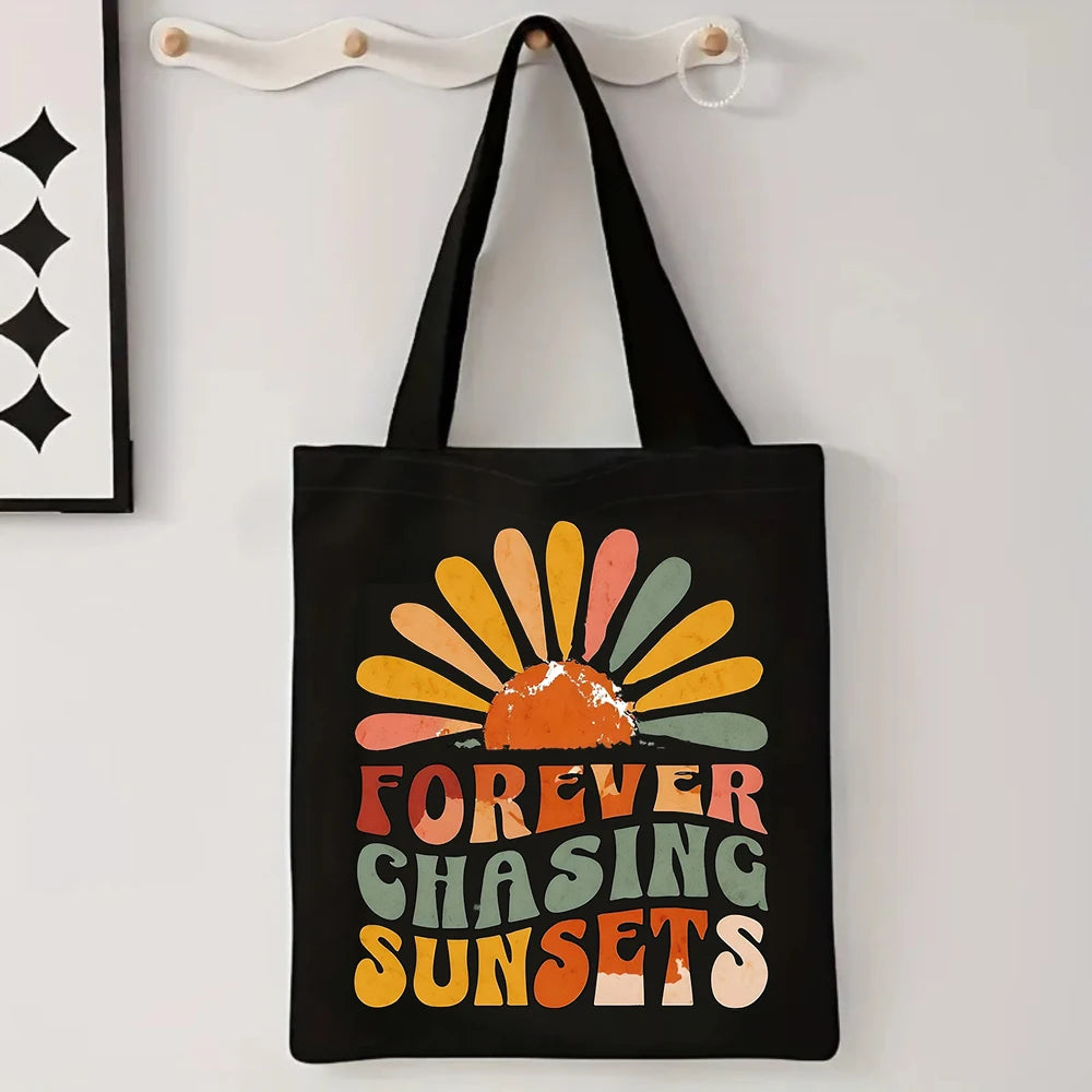 Kindness Butterfly Yin Yang Print Black Canvas Tote Bag, Women Shoulder Bag, Boho Mystical Handbag for Spiritual Vibes