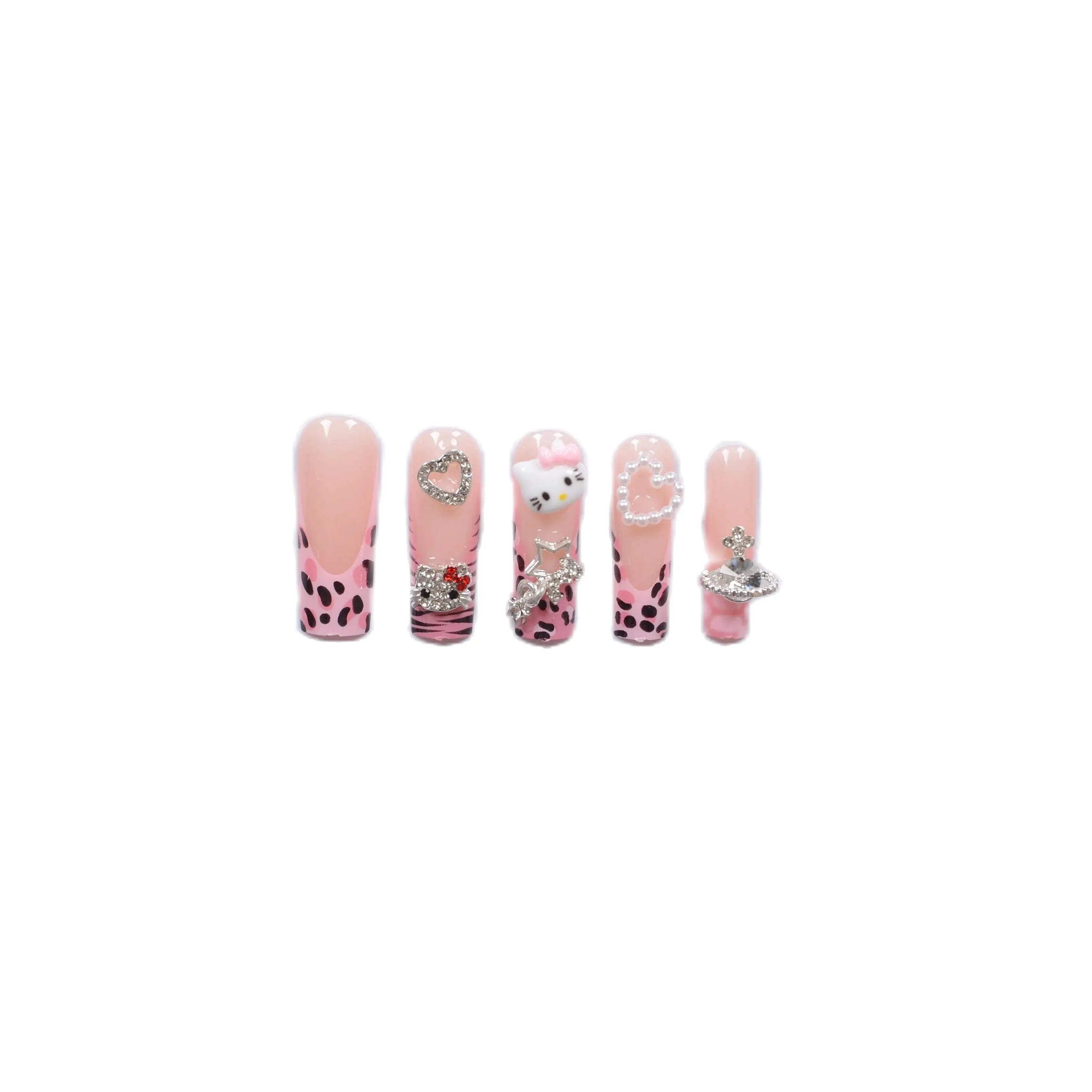 24 pieces of long square armor leopard pattern Sanrio Hello Kitty drill silver stars drill love drill white gem drill wear armor