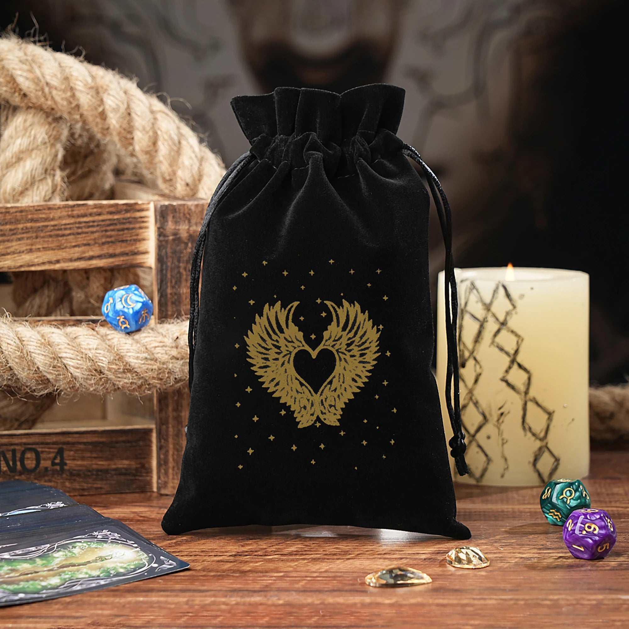 15/1pcs 14x22cm Black Velvet Moon Phase Tarots Cards Storage Bag Jewelry Pouch Travel Cosmetic Gift Bag Hand bag Coin Dice bag