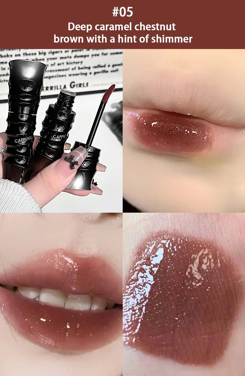 Punk Dark Red Lip Gloss Mirror Shine Silky Moisturizing Texture Lip Glaze Non-Sticky Chocolate Red Cherry Watery Glossy Lip Tint