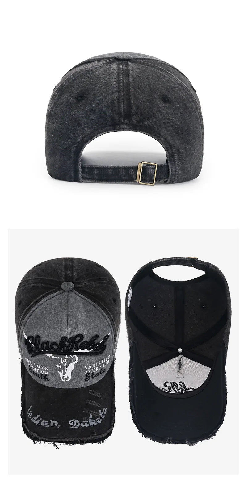 Four Seasons  Baseball Cap Casual Wash Embroidered Cap Curved Brim Bowler Sun Hat Vintage distressed
