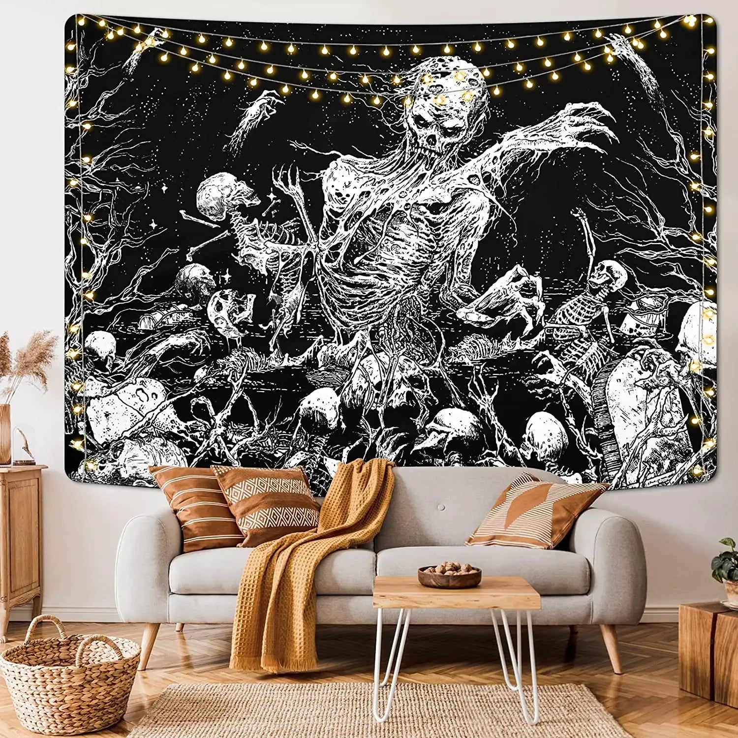 Gothic Skull Tapestry Black and White Skeleton Tapestry Wall Hanging for Bedroom Hippie Eyes Boho Home Decor Trippy Moon Cloth