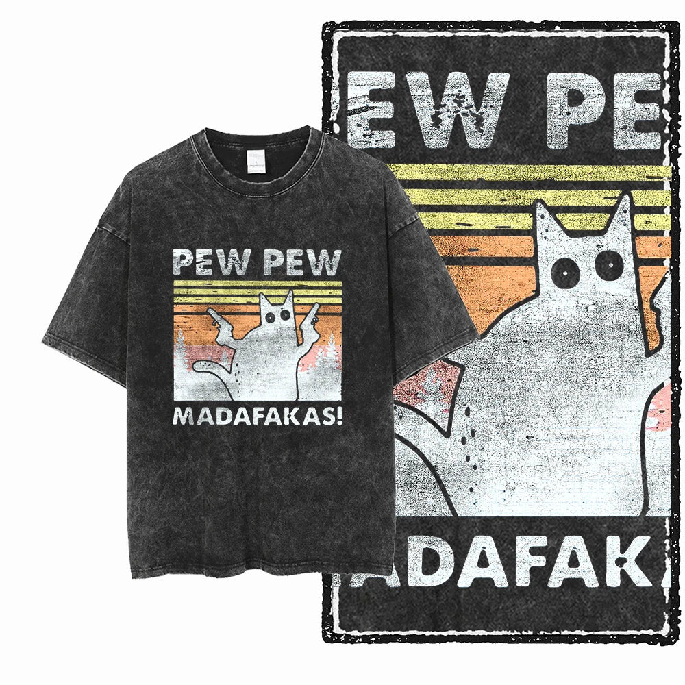 COOLMIND DB cat Printed Cotton Acid Washed Exclusive Graphic Unisex T Shirt Cool Streetwear Men Tshirts Big Size Tee for men