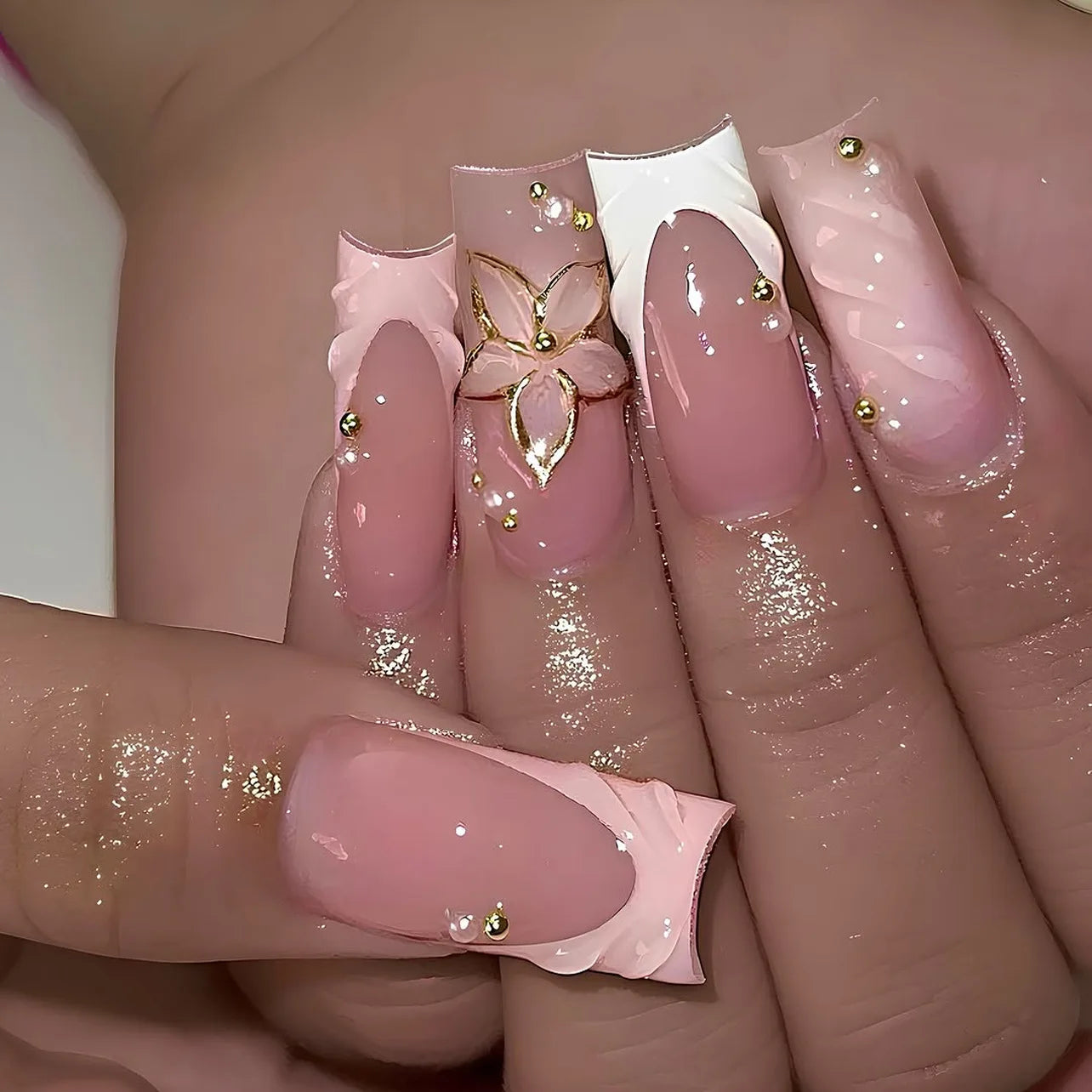 24Pcs Long Coffin French False Nails with Glue Bow Diamond Stick on Press on Acrylic Nails Black Ballerina Nail Art Manicure Tip