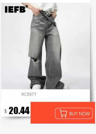 IEFB Vintage Men's Baggy Denim Trousers 2023 New Streetwear Wide Leg  Loose Denim Pants Fashion Distressed Straight Pants 9C1519