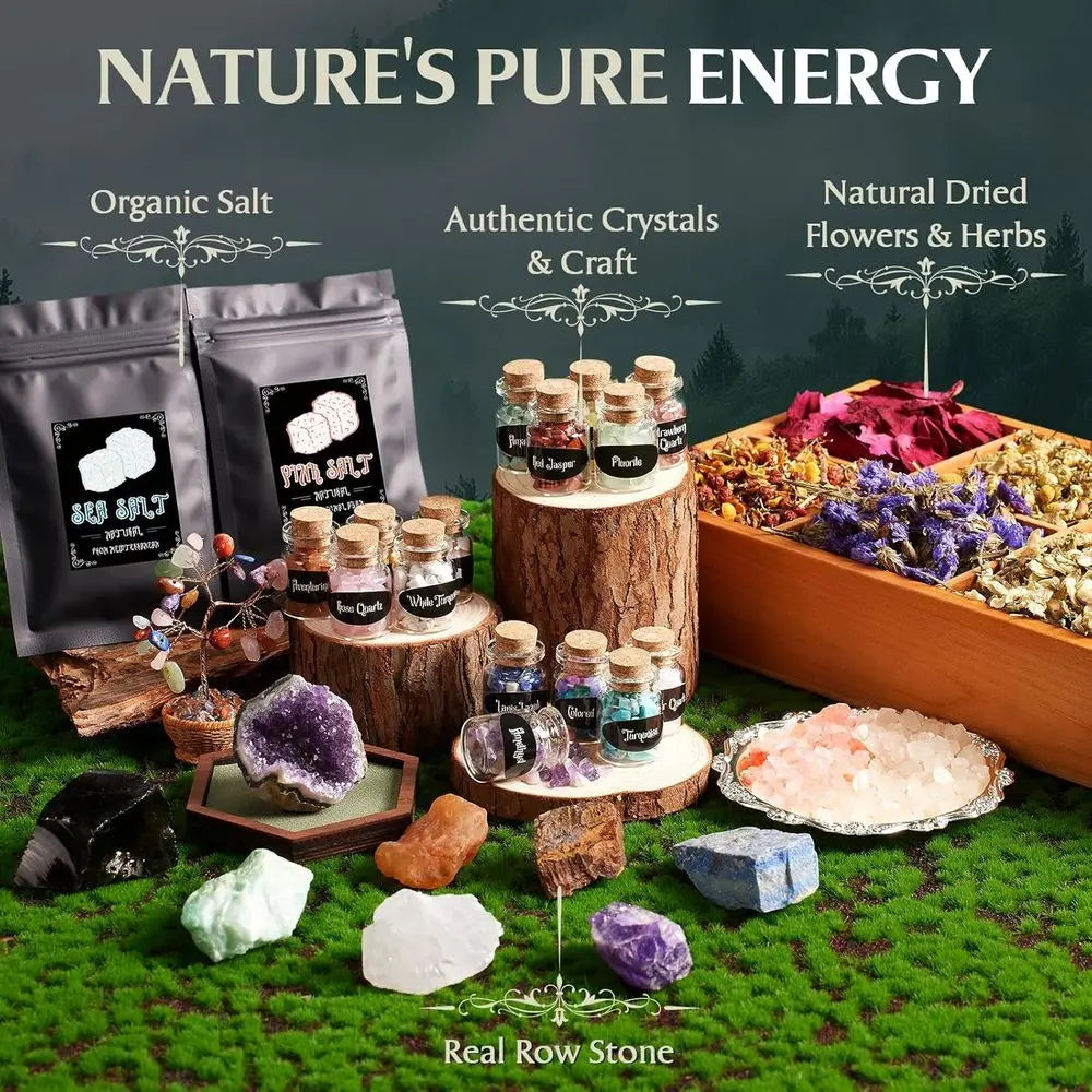 Complete 150-Piece Wiccan Starter Kit: Herbs, Crystals, Candles, Altar Essentials for Witchcraft Beginners