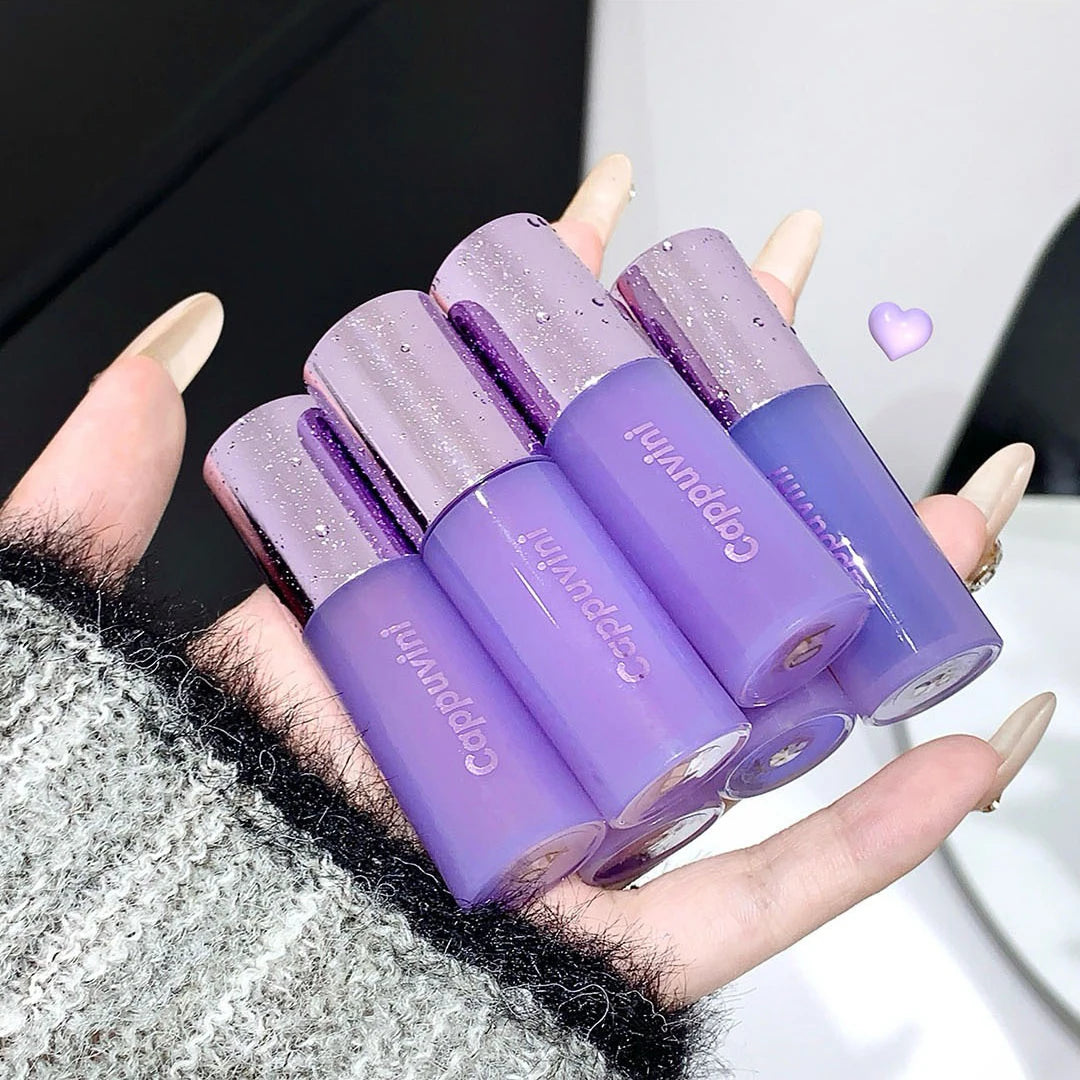 Water Light Lip Gloss Purple Mulberry Mirror Glass Lip Glaze Moisturizing Plump Lip Non Stick Cup Waterproof Long Lasting Makeup