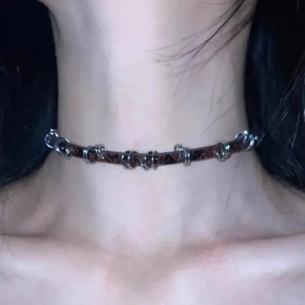 Y2K Fashion Gothic Leather Chain Choker Necklace for Women Men Trendy Vintage Goth Halloween Collar Jewelry Accessories Gifts