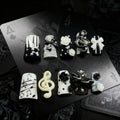 New 10pcs Handmade Gothic Press on Nails Punk Dark 3D Musical Note Design False Nails Fashion Duckbilled French Fake Nail Tips