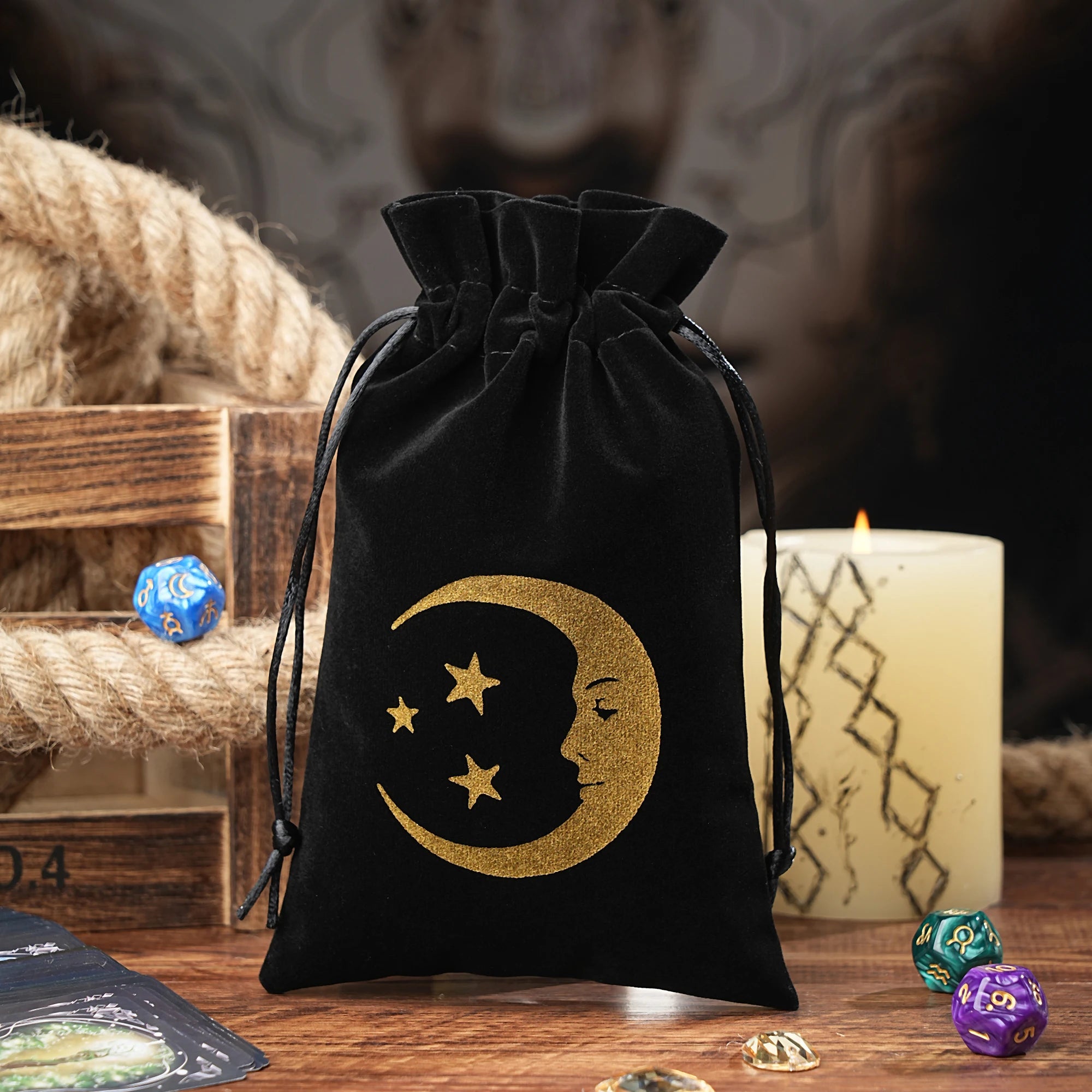 15/1pcs 14x22cm Black Velvet Moon Phase Tarots Cards Storage Bag Jewelry Pouch Travel Cosmetic Gift Bag Hand bag Coin Dice bag