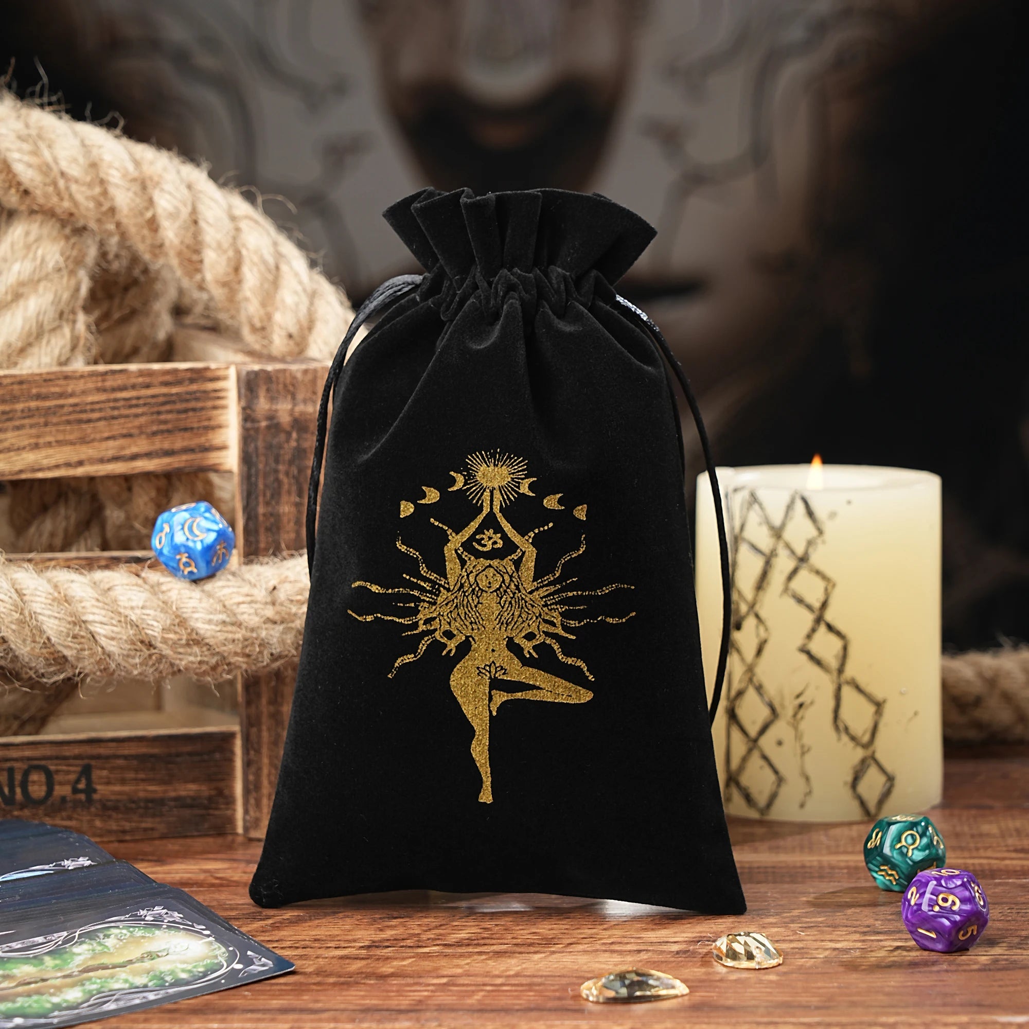 15/1pcs 14x22cm Black Velvet Moon Phase Tarots Cards Storage Bag Jewelry Pouch Travel Cosmetic Gift Bag Hand bag Coin Dice bag