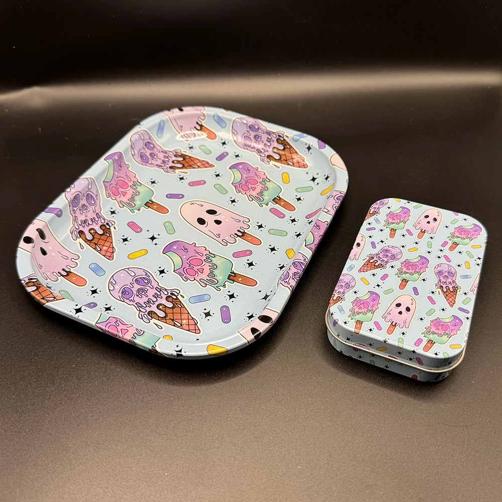 18*14cm Metal Rolling Storage Tray with  TinPlate Storage Box Tobacco Cigarettes Cases Holder Smoking Accessories