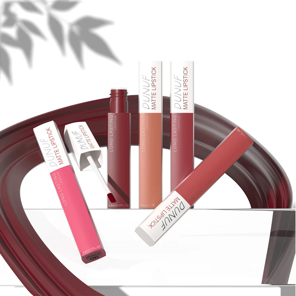 8pc/set Long-Lasting Lip Gloss Matte Waterproof Lipstick Lip Stain Non-transfer Highly Pigmented Nude Red Y2K Daily&Party Makeup