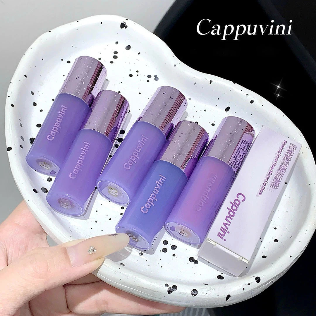 Water Light Lip Gloss Purple Mulberry Mirror Glass Lip Glaze Moisturizing Plump Lip Non Stick Cup Waterproof Long Lasting Makeup