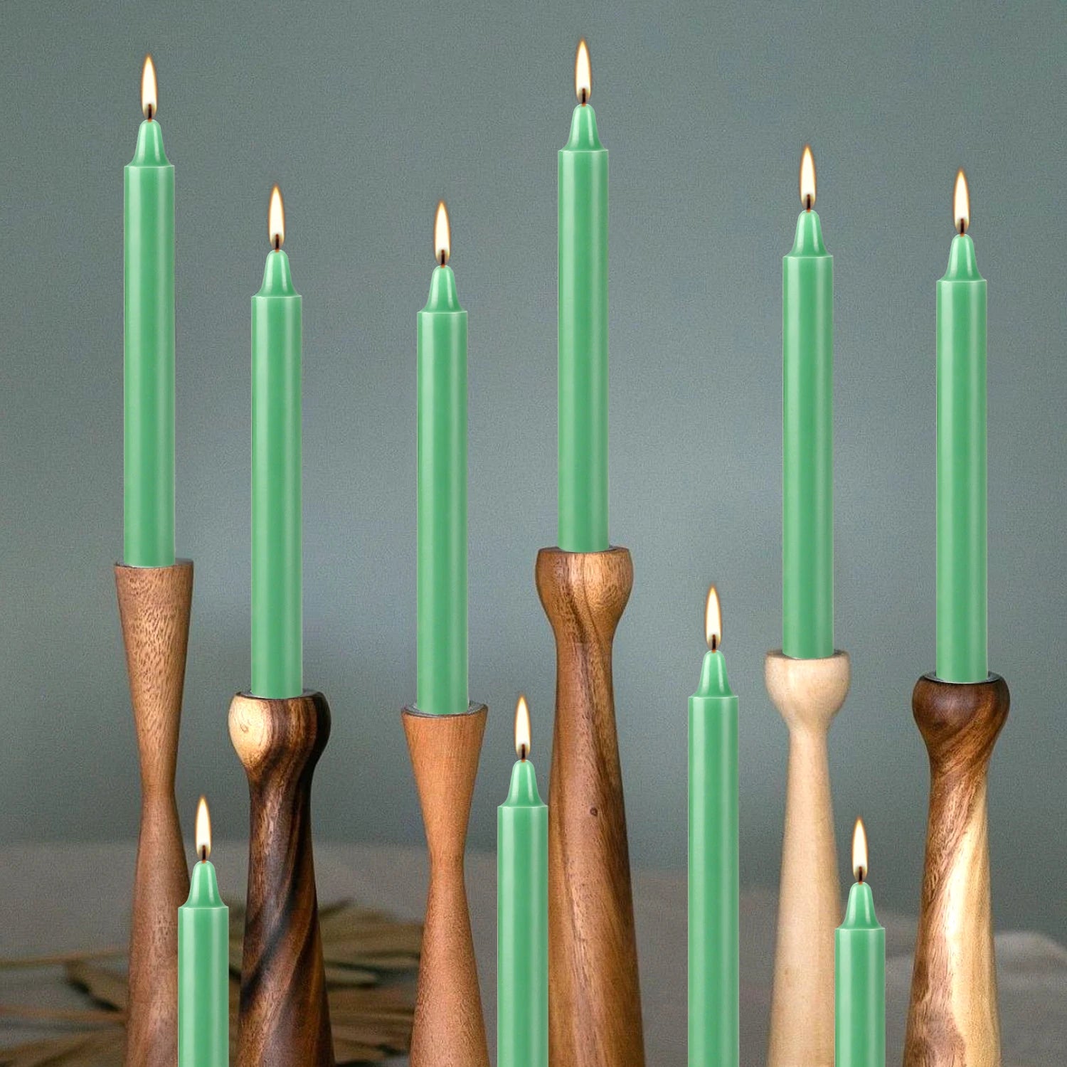 12 Pcs 3.9*0.4In（10.1*1.2Cm） Green Small Stick Candles, No Drip, No Smoke, No Scent, Household Dinner Candles, Hand-Poured, High-Quality, Suitable for Various Places and Holidays.